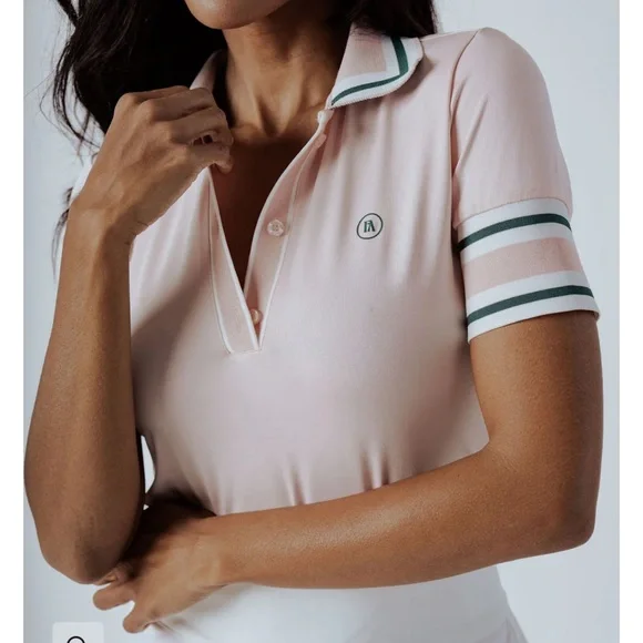 Light Pink Short Sleeve Polo Tee with Contrast Trim - Picture 1 of 6